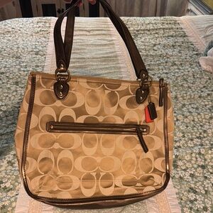 Coach Tan and Brown Signature Shoulder Bag